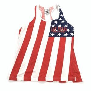 Exist USA Flag Themed Muscle Tank Top Size Medium Juniors Red White Blue M